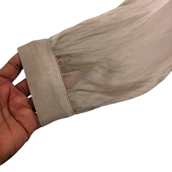 Scandal Italy One Size Sheer Long Sleeve Lightweight Elegant Women's Tan Blouse - Picture 7 of 14